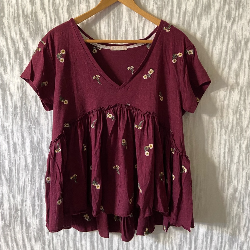 Red floral embroidered top
